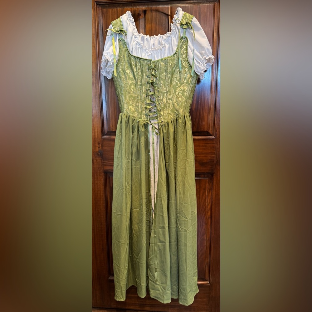 Green Corset Dress with Lace-Up Front